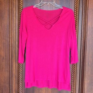 Oversized Flowy Long Top Hot Pink Womens XS Roomy Comfy